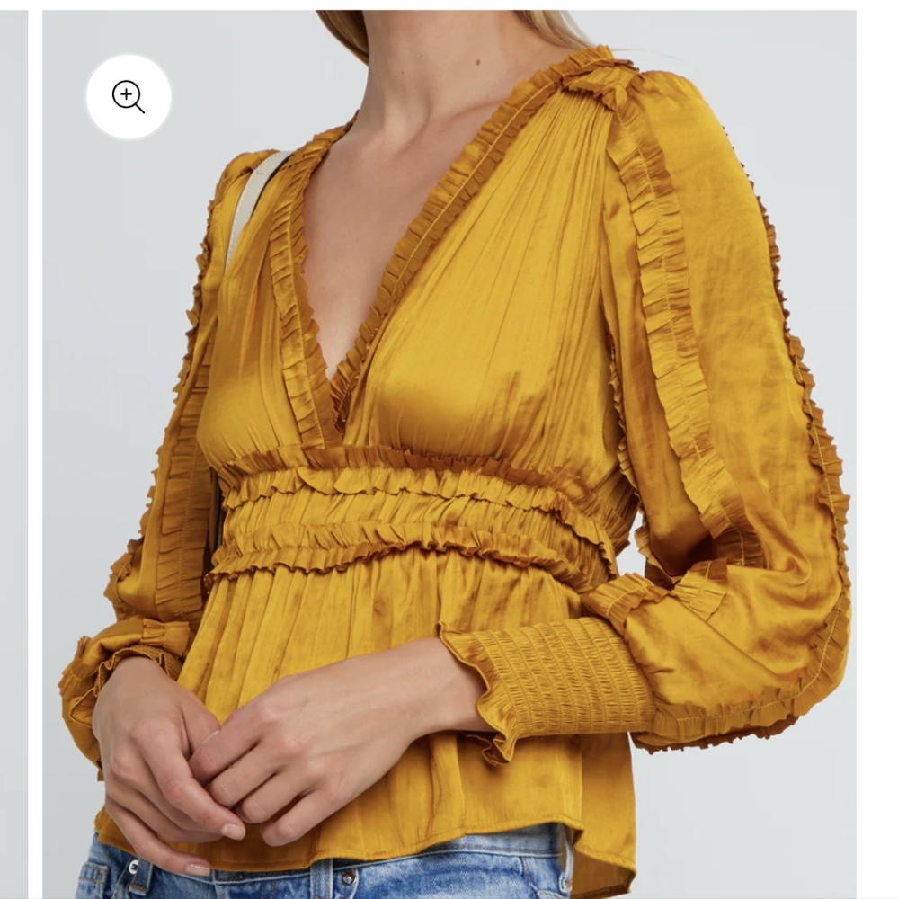 💛  Golden V-Neck Blouse with ruffles - Sz M by O.P.T.